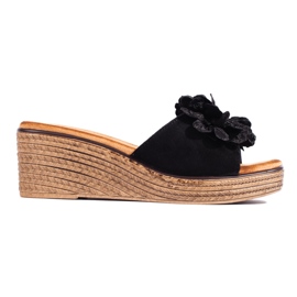Mules con cuña de ante negro