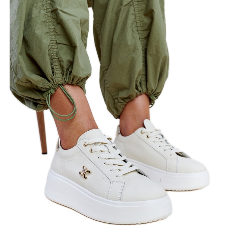 Deportivas de piel beige claro con suela alta, Melita Deportivas de piel beige claro con suela alta, Melita