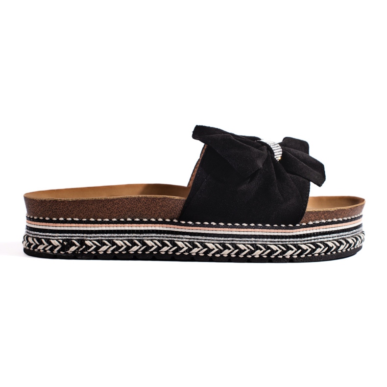 Chanclas de ante negro con lazo