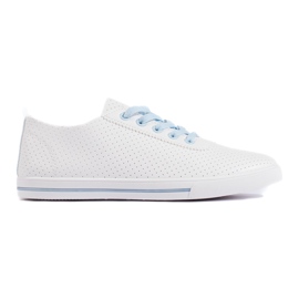Deportivas mujer caladas blancas y azules blanco