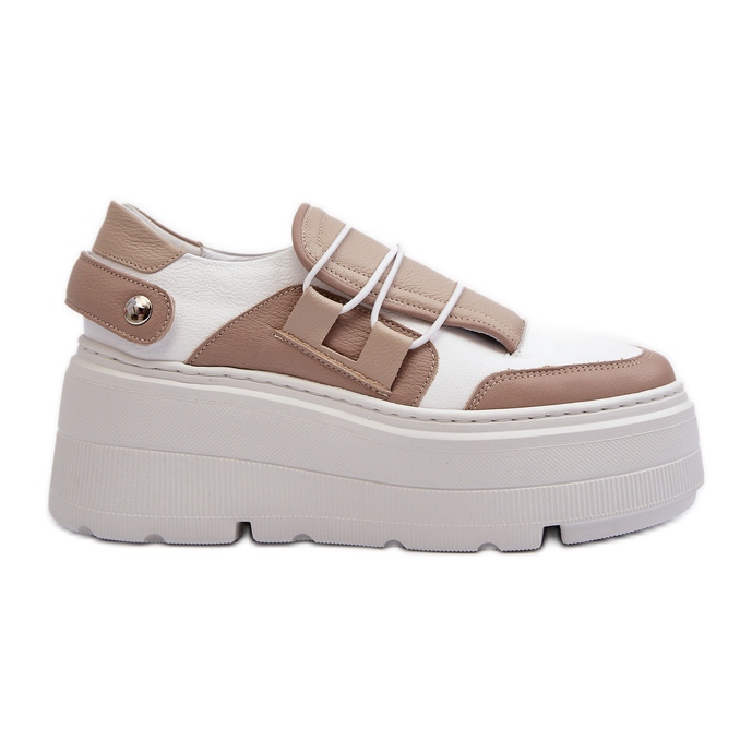 Zazoo 1833 Zapatillas de mujer de piel con suela maciza, beige y blanco