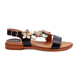 Sandalias Mujer Piel Decoradas con Flores Laura Messi 2762 Negro