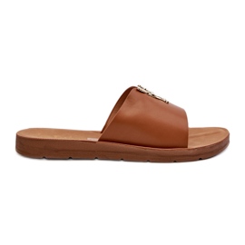 Chanclas de Mujer con Suela Plana y Adorno, Piel ecológica, marrón Makia