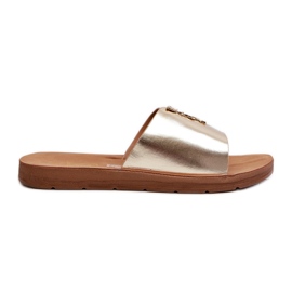Chanclas De Mujer Con Suela Plana Y Adorno En Piel Ecológica, Dorado Makia