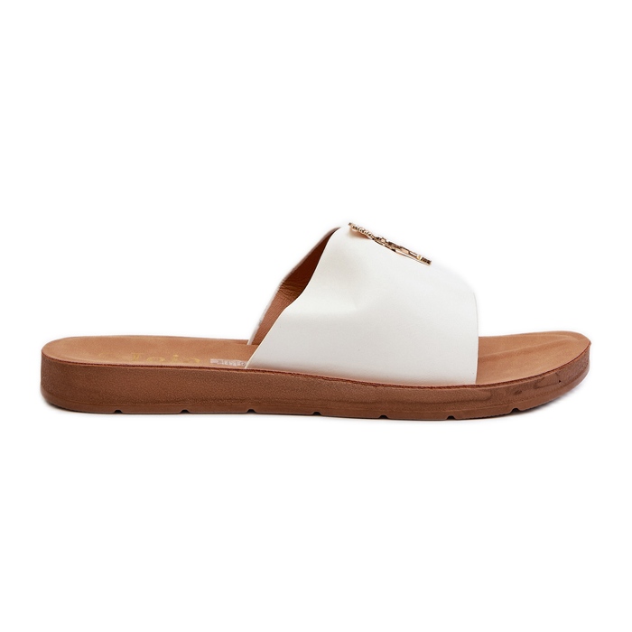 Chanclas de Mujer con Suela Plana y Adorno, Piel ecológica, Blanco Makia