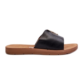 Chanclas de Mujer con Suela Plana y Adorno, Piel ecológica, Negro Makia