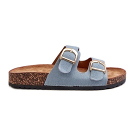 Chanclas vaqueras de mujer con plataforma de corcho y tiras azul Doretta