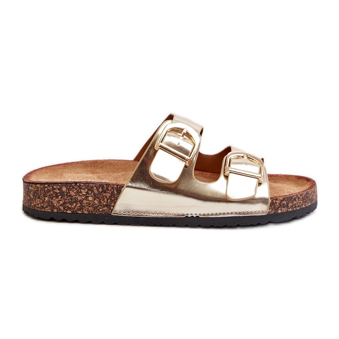 Chanclas de mujer con plataforma de corcho y tiras, dorado Doretta