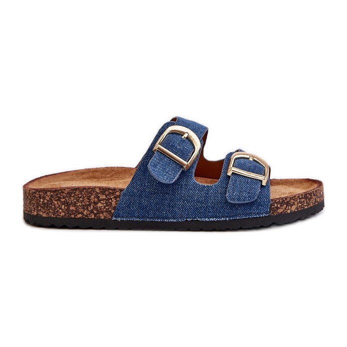 Chanclas vaqueras de mujer con plataforma de corcho y tiras, azul oscuro Doretta