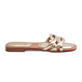 Chanclas Mujer Piel Ecológica Tacón Plano, Dorado Moldela