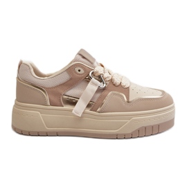 Zapatillas Deportivas De Mujer Con Plataforma En Piel Ecológica, Beige Moun