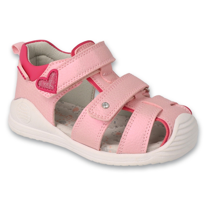 Sandalias de niña befado, aplicación de piel 170P082, corazón rosa rosado