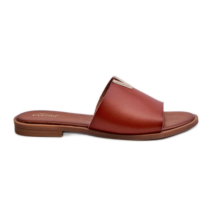 Chanclas Mujer Piel Ecológica Tacón Plano Marrón Maliha