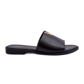 Chanclas de mujer de piel ecológica con tacón plano, Negro Maliha