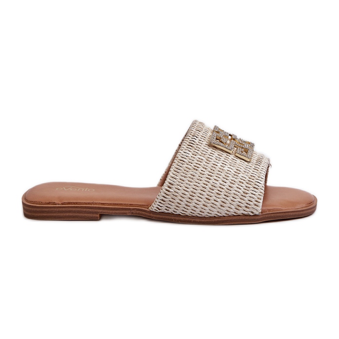 Chanclas Planas de Mujer con Trenza y Adorno Blanco Omenna Chanclas Planas de Mujer con Trenza y Adorno Blanco Omenna