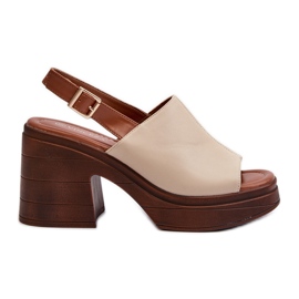 Vinceza Sandalias de mujer beige confeccionadas en piel ecológica con tacones enormes y plataforma Beige Meeyah