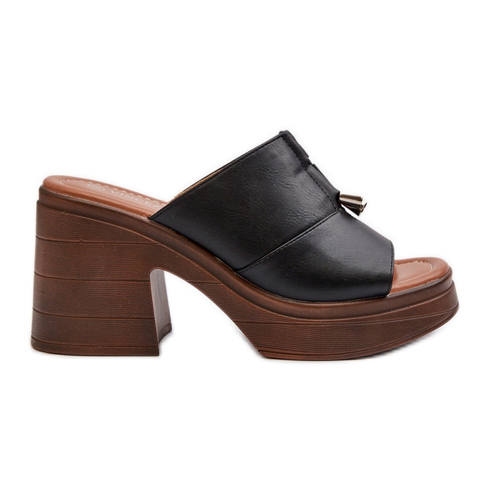 Vinceza Chanclas de Mujer Fabricadas en Piel Ecológica con Plataforma y Bloque, Negro Dafira