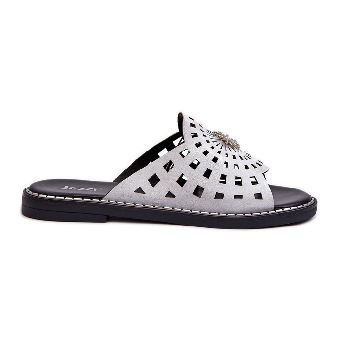 Chanclas Planas de Mujer Brillantes con Decoración Plata Ebirena