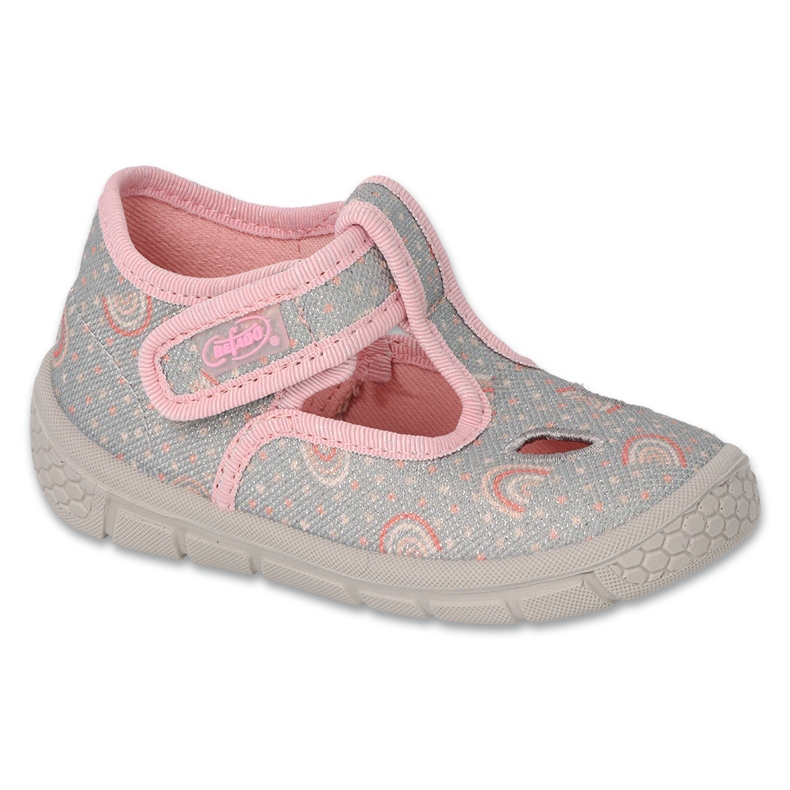 Pantuflas infantiles befado con velcro 630P013 gris y rosa
