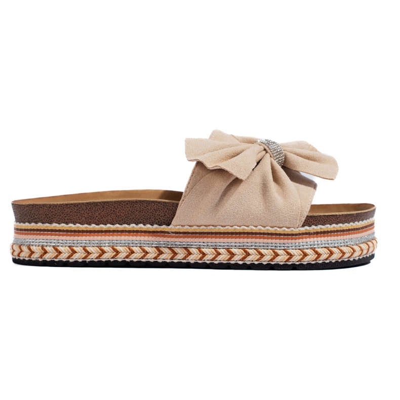 Chanclas de ante beige con lazo