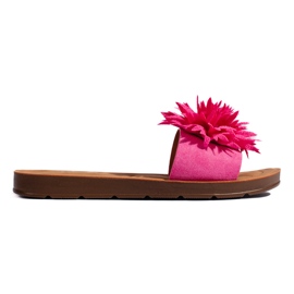 Chanclas de mujer fucsia con flor. violeta