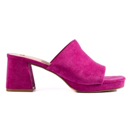 Mules tacón ante fucsia rosado