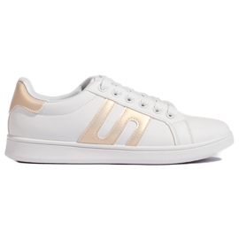 Zapatillas de mujer blancas y doradas. blanco