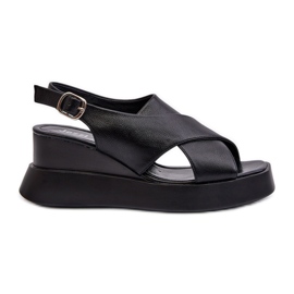 Sandalias de Mujer Fabricadas en Piel Ecológica con Plataforma y Cuña, Negro Vaiara