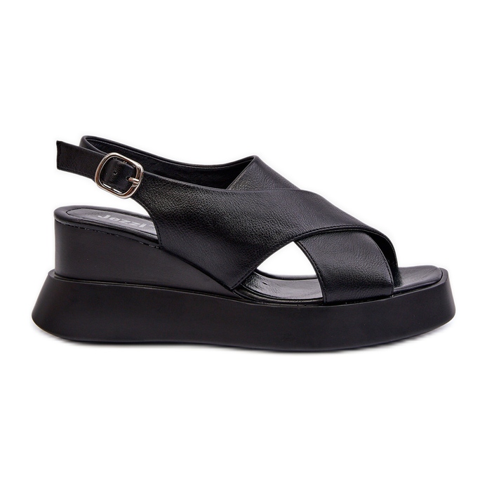 Sandalias de Mujer Fabricadas en Piel Ecológica con Plataforma y Cuña, Negro Vaiara