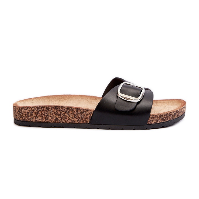 Chanclas de Mujer con Plataforma de Corcho y Hebilla, Moaxi Negro