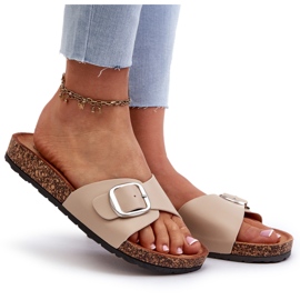 Chanclas de Mujer con Plataforma de Corcho y Hebilla, Moaxi Beige