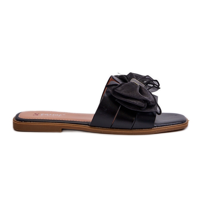 Chanclas planas de mujer con lazo, negro Balinda
