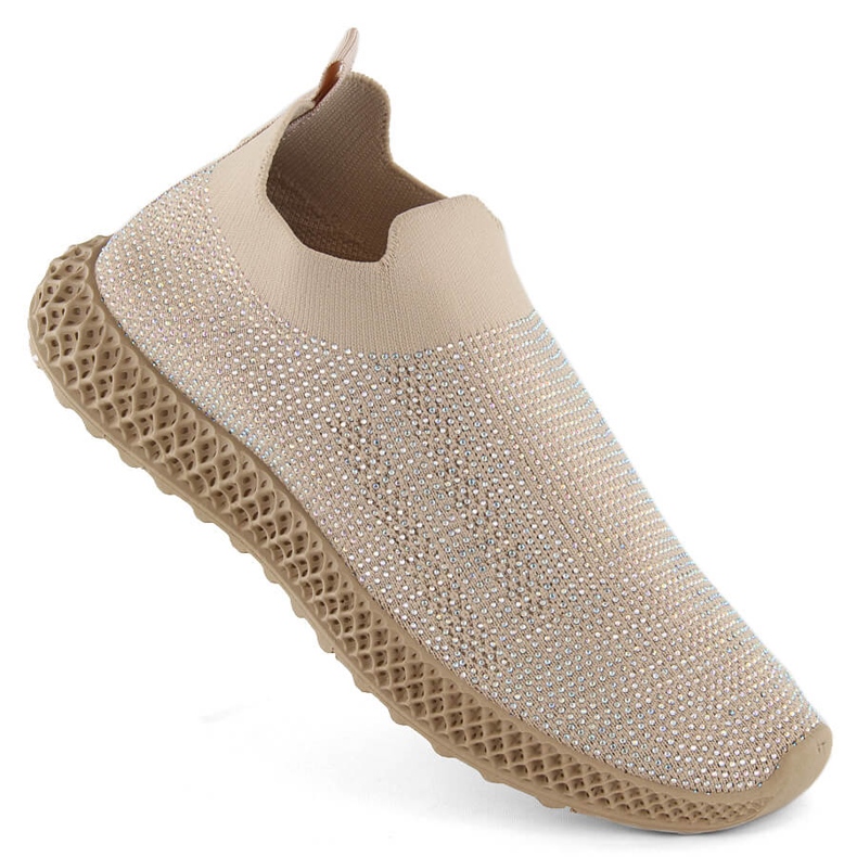 S.Barski Deportivas slip-on de mujer con circonitas beige D&A TW121 S.Barski Deportivas slip-on de mujer con circonitas beige D&A TW121