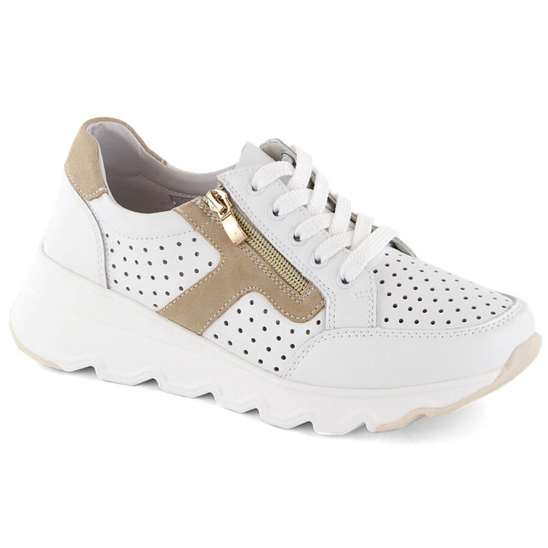 Deportivas de mujer de piel con cuña calada, blanco, T.Sokolski 245