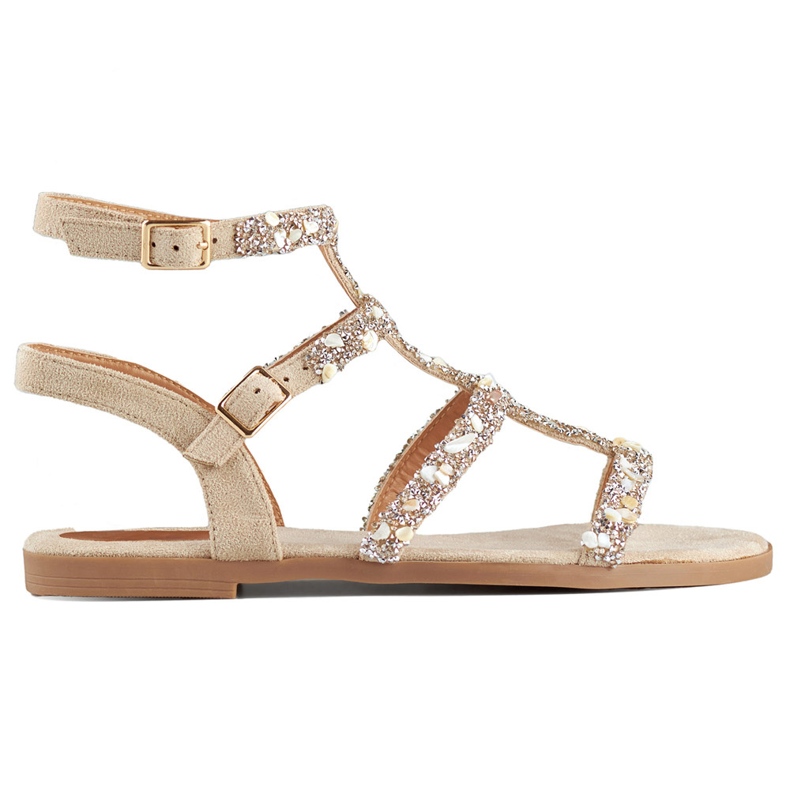 Sandalias gladiadoras de mujer beige con piedras decorativas