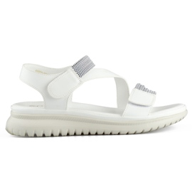 Sandalias cómodas de mujer blancas con banda elástica y cierre de velcro. blanco