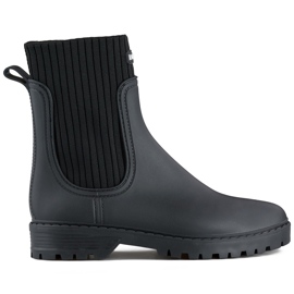 Botas de agua negras para mujer con parte superior tipo calcetín elástica negro