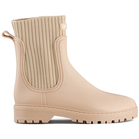 Botas de agua de mujer beige con parte superior tipo calcetín elástico