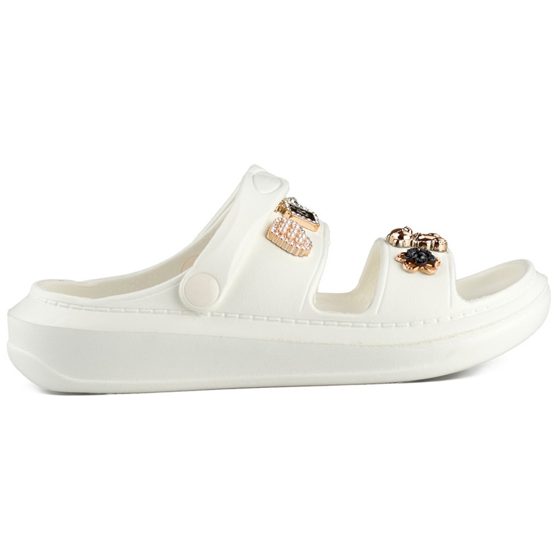 Sandalias chanclas de mujer de goma con adornos blanco