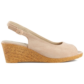 Sandalias cuña beige, sandalias cómodas de tacón