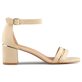 Sandalias de mujer beige con tacón bajo y cierre al tobillo