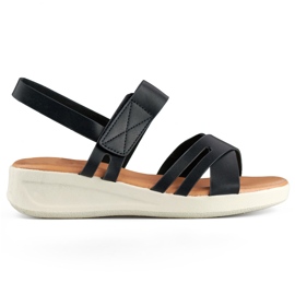 Sandalias de mujer cómodas negras con velcro y cuña baja negro Sandalias de mujer cómodas negras con velcro y cuña baja negro