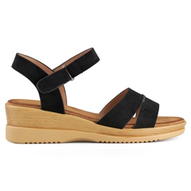 Sandalias cuña ante negro, sandalias cómodas de mujer