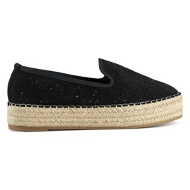 Alpargatas de mujer caladas en color negro con suela gruesa de ante