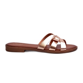 Chanclas de mujer con tacón plano en ecopiel, Dorado Rosalini