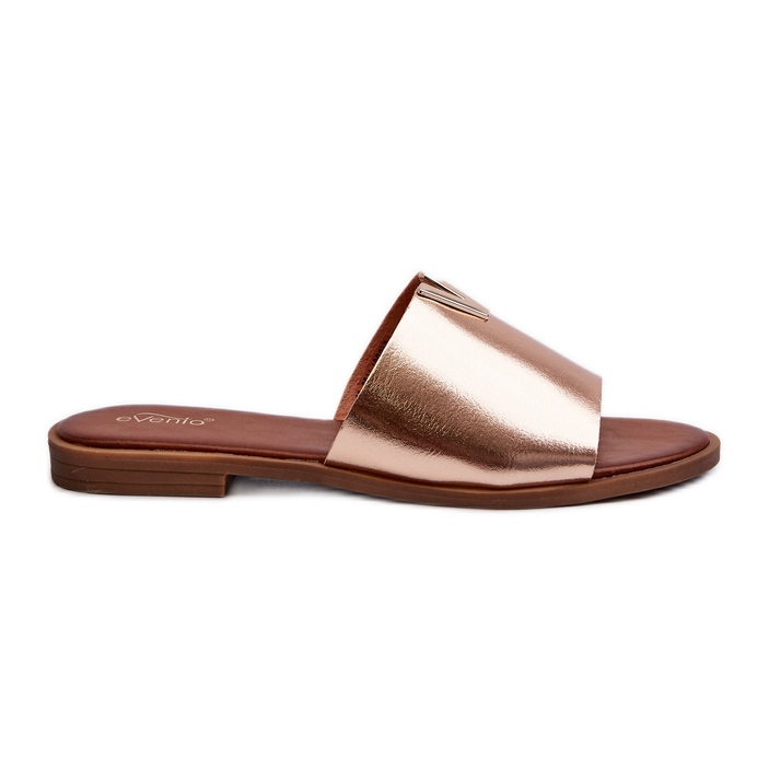 Chanclas de mujer de piel ecológica con tacón plano, dorado Maliha