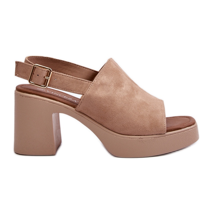 Vinceza Sandalias Mujer Confeccionadas en Ante Ecológico con Plataforma y Tacón Alto, Vatle Beige