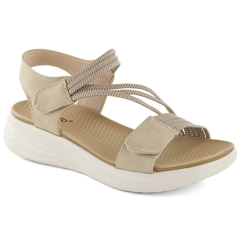 Sandalias cómodas de mujer con velcro y gomas elásticas beige eVento 7056