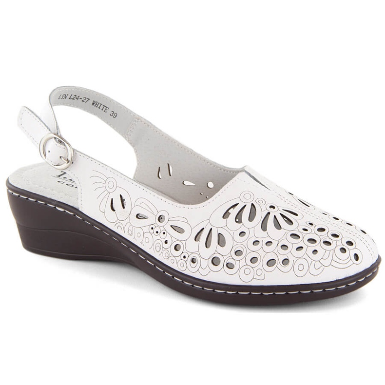 Sandalias de mujer cómodas de piel totalmente caladas, blanco, T.Sokolski L24-27