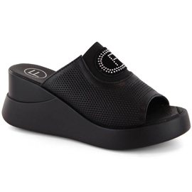 Pantuflas con cuña calada de piel negra de Filippo DK6141 negro